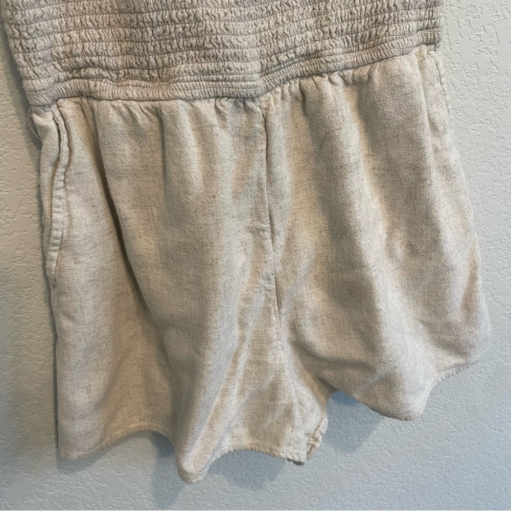 Abercrombie & Fitch Smocked Linen Blend Romper Tan Size M - Picture 4 of 12